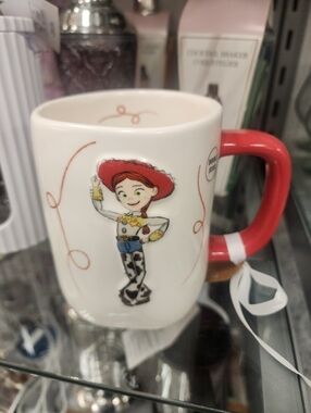 Rae Dunn Toy Story Red-Handled White Ceramic Mug with Cartoon Cowgirl